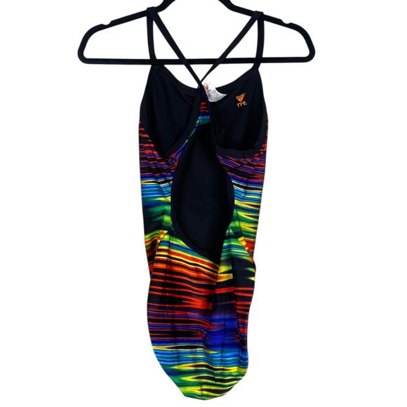 TYR Black Rainbow Static Diamond-Fit Durafast Elite One Piece Swimsuit SZ 1X - Picture 6 of 9